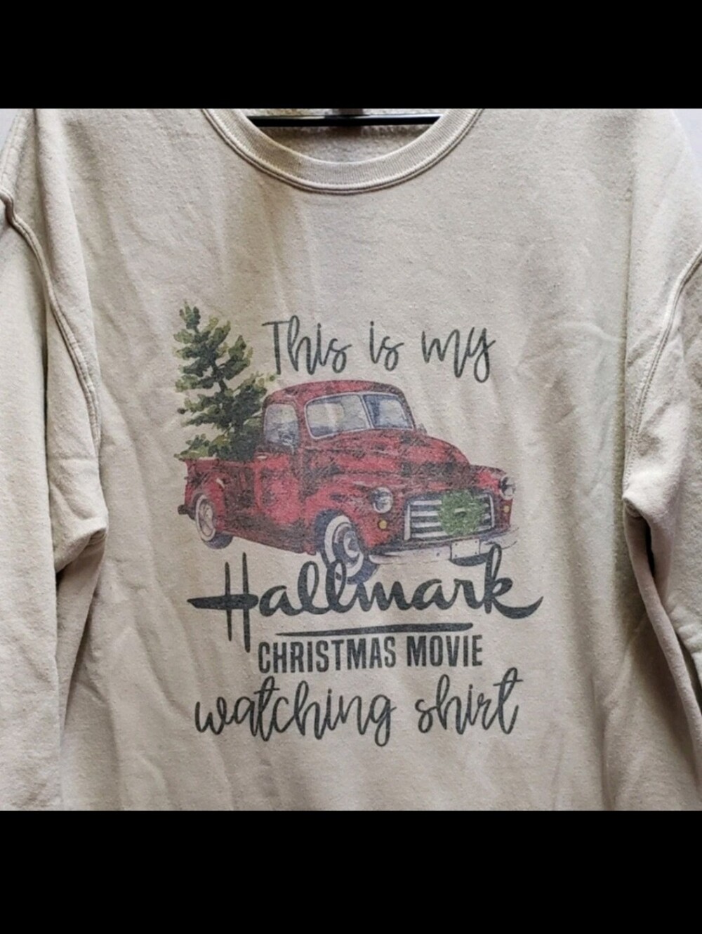 Hallmark Christmas holiday movie beige tan crewneck sweatshirt ~ unisex medium